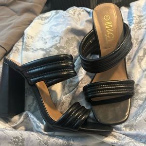 Black Double Strap Heeled Sandals